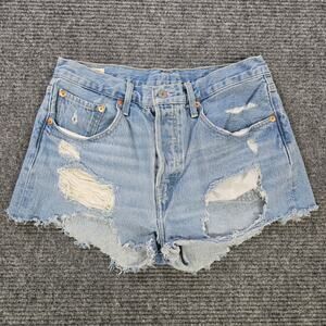 Levi’s 501 Premium Shorts Womens 30 Distressed Cut Off Button Fly Light Wash